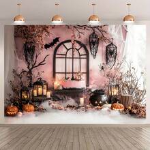 1 Piece, Halloween Party Slogan Wall Background, Multifunctional Party Slogan, Strange Halloween Cake Decorated With Pumpkins And Lanterns, Printed Photography Background, Festive Christmas Wedding Tablecloth Decoration, No Power Required