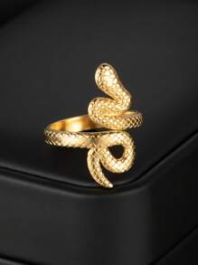 1pc Exaggerated Snake-Shaped Stainless Steel Adjustable Open Ring For Women