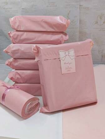 10/20/30/50个装耐用防水浅粉色聚乙烯包装袋，多用途简易袋，适用于学校、办公室、运输和邮寄，返校季必备