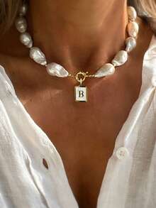 This Elegant And Luxurious Pearl Baroque Necklace Comes With A Letter Pendant, Designed Specifically For Women. This Letter Necklace Is High-End And Sexy, Making It A Beautiful Gift For Women During The Holidays. - Multicolor - View 26