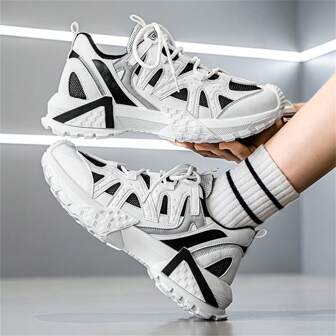 Men's Fashionable Casual Mid-Top Sports Sneakers, Super Comfortable Anti-Slip Shock-Absorbing Thick Soles Running Shoes - Breathable, Waterproof, Cushioned Lace-Up Design, Suitable For Outdoor Activities, Jogging, Hiking, And Everyday Casual Wear In All Seasons