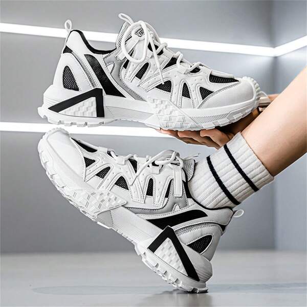 Baskets de sport mi-hautes décontractées mode pour hommes, super confortables avec semelles épaisses antidérapantes et amortissantes. Chaussures de course respirantes, imperméables, avec design lacets rembourrés. Idéales pour les activités de plein air, le jogging, la randonnée et le port quotidien décontracté en toutes saisons