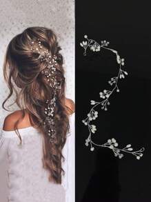 1 pieza Cinta para el cabello de novia con decoración de diamantes de imitación, cinta para el cabello de cristal boho