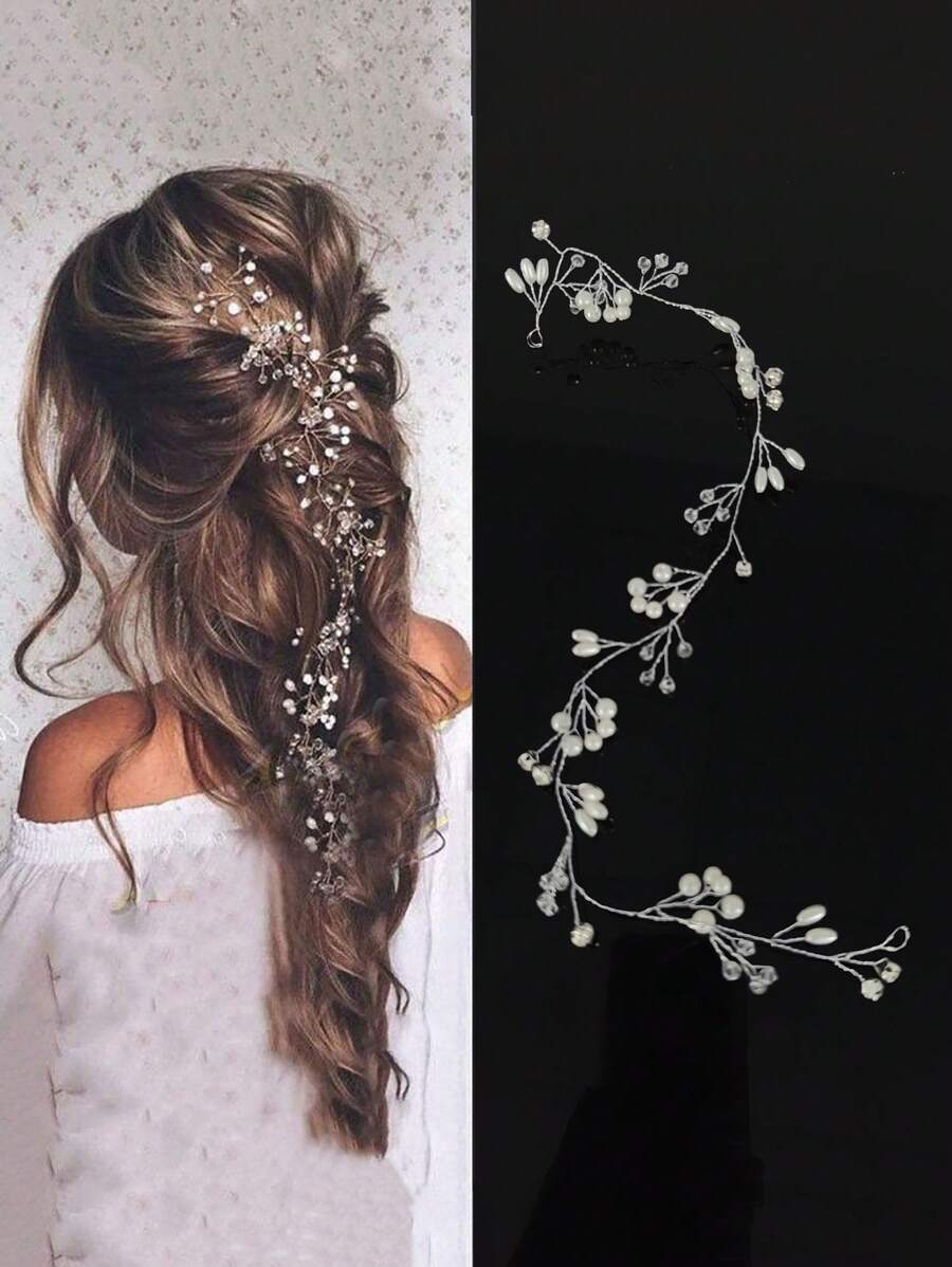 1 pieza Cinta para el cabello de novia con decoración de diamantes de imitación, cinta para el cabello de cristal boho