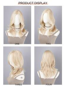 22 英寸金色合成假发，带流苏，耐热，中长，适合日常佩戴、派对、圣诞节和万圣节