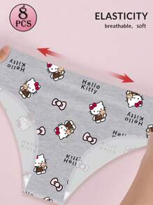 Sanrio 8 Peças/Conjunto Calcinha Sem Costura com Estampa de Cintura Baixa Hello Kitty da Sanrio para Mulheres