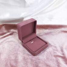 1pc New Gold-Plated Round Corner Pink Velvet Jewelry Box, Ring Necklace Bracelet Bangle Case, Fashionable Accessories Packaging