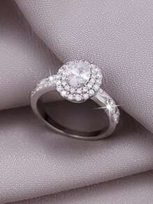 1pc Classic Elegant Round Cubic Zirconia Ring, Versatile For Women Wedding, Engagement, Valentine's Day Proposal