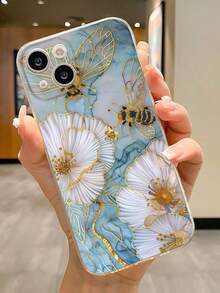 蓝色花朵与蜜蜂彩绘透明简约时尚防摔手机壳防水防震防刮 - 彩色 - 查看 1