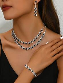 Wedding Accessories Sunflower Rhinestone Necklace, Earrings And Bracelet Set - 484798 Black Suit - View 13