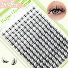 Eyelash Kit Manga Cluster  Natural Pretty  With Eyelash Bond And Seal Eyelash Remover Tweezers 154Pcs 10-18MM Pretty Individual Eyelash - 黑色 - 查看 6
