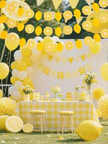 2pcs-Gradient Lemon Flower Garland, Lemon Banner Garland, Lemon Party Decorations For Birthday, BabyShower Supplies Lemonade Stand Decor Yellow Lemonade Party Decorations Indoor Outdoor Summer Picnic Backdrop