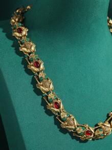 Conjunto de joias vintage banhado a bronze 18K, moeda antiga, sapo, riqueza, sorte, colar colorido, pulseira