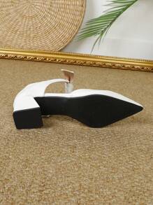 Women's Elegant White High Heel Sandals, Comfortable Thick Heels, Pointed Toe Closed Toe Mid Heel Mules, Summer Footwear