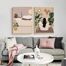 1pc Wall Arts Posters Optional Frame /Framed Pop Fashion Flowers Bathtub Leaf Abstract Wall Art Canvas Painting Boho Poster And Prints Pictures For Living Room Decor