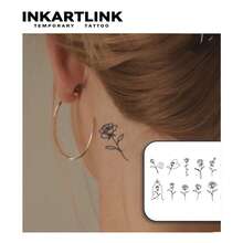 Non-Permanent Tattoo Technology, Various Rose Flower Design Temporary Tattoo Stickers, Faux Waterproof Sweatproof Long-Lasting 1-2 Weeks Tattoo, Body Tattoo Stickers For Women - 黑色 - 查看 2
