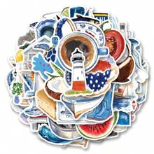 50pcs Cartoon Marine Style Stickers, Creative Doodle Stick-On Decals, Suitable For Decorating DIY Notebooks, Laptops, Luggage, Water Bottles, Glass Surfaces, Reusable Asymmetrical Shaped Stickers