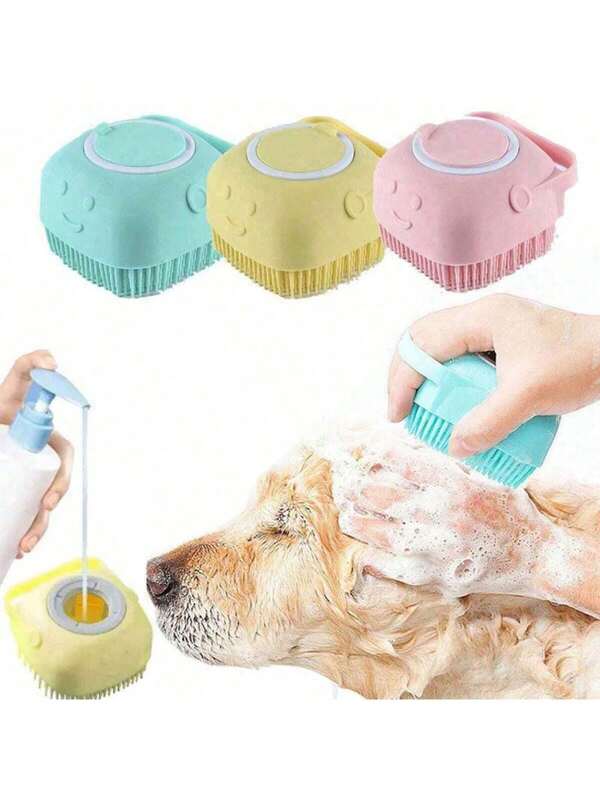 1 pièce Brosse de shampooing de bain pour animaux de compagnie, brosse de massage en caoutchouc de silicone avec support à shampooing, outil de toilettage pour chiens et chats