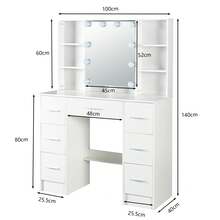 Large Vanity Table, 39.37" Makeup Vanity With Mirror And Lighting, Dressing Table With 7 Drawers, 4 Shelves, 1 Stool, 3 Color-Adjustable Makeup Mirrors, Desk Set For The Bedroom, White - 白色 - 查看 9