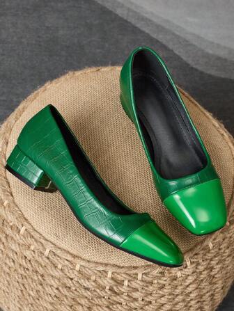 Dammode med låga pumps i lapptäcke, lämpliga för semesterresor, shopping, utomhus, retrogröna, casual, mångsidiga, exklusiva slip-on-skor