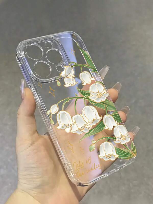 1pc Transparent Lightweight Lily Flower Pattern Phone Case Compatible With Samsung Galaxy, Compatible With IPhone 16, 13, 15, 15 Pro, 14 Pro, 14 Plus, 7/8 Plus, 11, 12 Pro Max, 13, 14 Pro Max, Samsung S24, S23, S25, Great Gift For Friends And Family