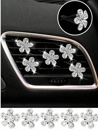 10PCS/5PCS/3PCS/1pc Rhinestone Flower Car Air Vent Decor, Crystal Rhinestone Vehicle Air Vent Outlet Clip, Cute Auto Air Conditioning Clip Charm Interior Decor Accessories For Women Girls,Decoration Charm Diamond Car Decor Bling Car Accessories(DIY Product)