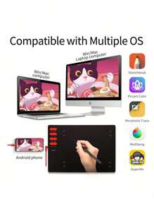 8192 niveaux de pression 8 touches express Tablette graphique légère, convenant pour Windows, compatible OTG pour la création artistique, l'esquisse, la conception et l'enseignement, zone active de 7,6 x 5,6 pouces avec système d'équilibrage d'inclinaison et taux de rapport de 266 PPS pour une expérience de dessin fluide