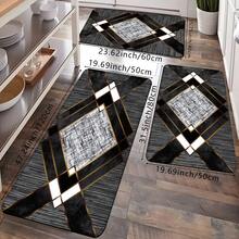 1pc/2pcs Creative Modern Geometric Print High Elasticity Absorbent Non-Slip Kitchen Mat, Suitable For Bedroom, Kitchen And Bathroom, Absorbent Household Doormat, Multipurpose Entrance, Kitchen, Bathroom Mat - Black - View 7