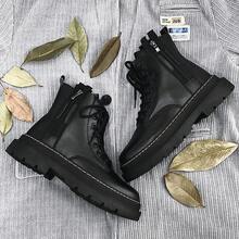 Boots, Men's Boots, British-Style Motorcycle Boots, High-Top Leather Boots,  Autumn And Winter New Boots, Large-Sized Work Shoes - Black - View 3