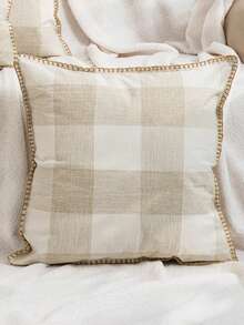 1/2 件奶油色和白色格子编织抱枕套，现代简约亚麻外观滚边靠垫套，适用于卧室、客厅、沙发、花园、派对、季节性使用，30*50 厘米、45*45 厘米、50*50 厘米（无填充物） - 米色 - 查看 12