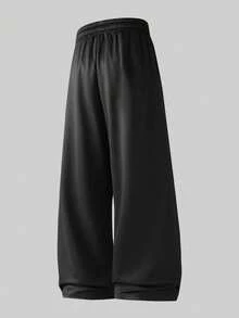 Men's Loose Casual Sports Pants, Minimalist Solid Color Wide Leg Design, With Drawstring Waist And Large Pockets, Lightweight And Comfortable, Suitable For Daily Walking, Work, Travel And Other Occasions. - Black - View 3