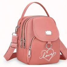 1pc Women's Nylon Shoulder Bag With Heart And Love Letter Pattern- Casual Mini Crossbody With Adjustable Strap, Multi-Layer, External Headphone Hole, Solid Color, Secure Zip Closure, Small Crossbody Bag , Valentine's Day - Multicolor - View 13