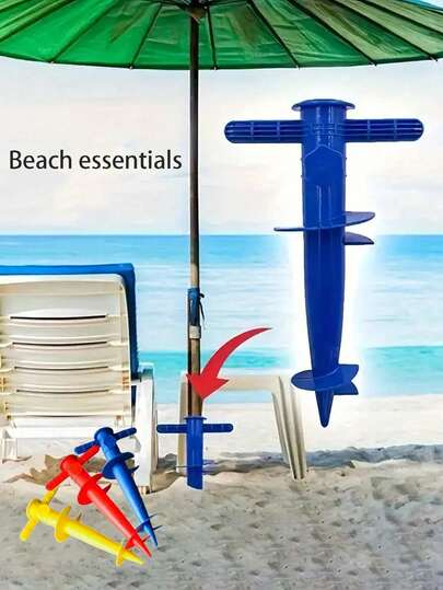 Ancla de arena para sombrilla de playa de uso pesado, ancla de plástico para sombrilla de playa, se ajusta a sombrillas de playa de todos los tamaños, estaca de sujeción segura para camping, soporte seguro para sombrilla, color aleatorio, pesca y aventuras al aire libre