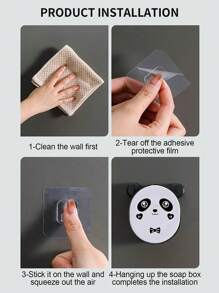 1 pièce Boîte à savon mignonne de dessin animé avec couvercle rabattable, support de rangement de savon de salle de bain monté au mur sans perçage, boîte à savon panda pour la rentrée scolaire