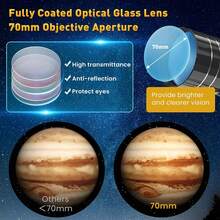 Astronomisches Teleskop mit Stativ, 45-Grad-Spiegel und 2 Okularen, 15x-150x, 70-mm-Objektiv mit großem Durchmesser, 300 mm Brennweite. Ein ideales Geschenk für Astronomieliebhaber zur Beobachtung von Mond, Planeten, Konzerten, Landschaften und Wildtieren