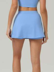 Summer Women's Cool UV Protection Slit Built-In Short Casual Tennis Skirt - Blue - View 7