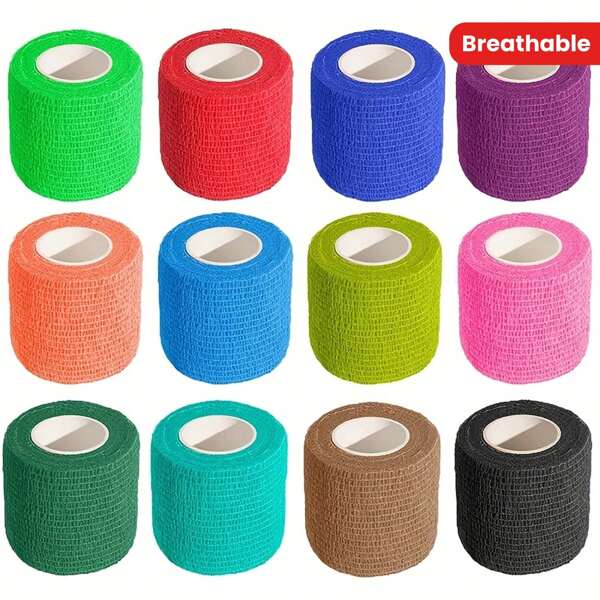 6/12 Bandagens para tatuagem, Bandagens autoadesivas descartáveis, Bandagens esportivas, Bandagens respiráveis, Várias cores disponíveis, Confortáveis e respiráveis, Material não tecido macio, À prova d'água, Para proteção de pulsos, joelhos e tornozelos e para cuidados com animais de estimação, Proteção para aderência de tatuagem, Itens essenciais para tatuadores, Acessórios para tatuagem