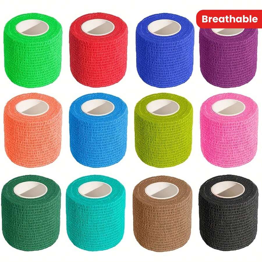 6/12片装一次性自粘绷带，运动绷带，透气绷带，多种颜色可选，舒适透气，柔软无纺布材质，防水，可用于保护手腕、膝盖、脚踝，也适用于宠物护理、纹身防滑保护、音乐节纹身师必备、纹身配件、纹身用品、情人节礼物、宠物绷带、母亲节礼物、临时纹身 - 彩色 - 查看 1