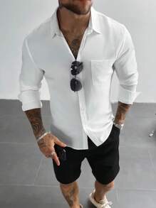 White Men Dress Shirts Solid Color Long Sleeves Button Up Shirt Men,For Office Meetings,For Weddings And Party,For Father's Day,For Boyfriend Gifts,Suitable For All Seasons