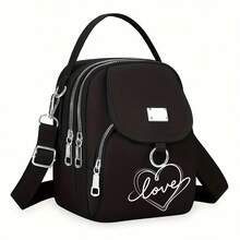 1pc Women's Nylon Shoulder Bag With Heart And Love Letter Pattern- Casual Mini Crossbody With Adjustable Strap, Multi-Layer, External Headphone Hole, Solid Color, Secure Zip Closure, Small Crossbody Bag , Valentine's Day - Multicolor - View 15