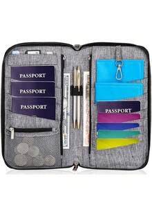 Travel Passport Holder, Unisex, Secure Document With RFID Blocking, High-Grade Family Travel Wallet With Neck Strap, Compartments For Cash, Tickets, Bank Cards, Hand CarryFor Flight Passport Cover Passport Case Passport Wallet Family Passport Holder - Grey - View 1