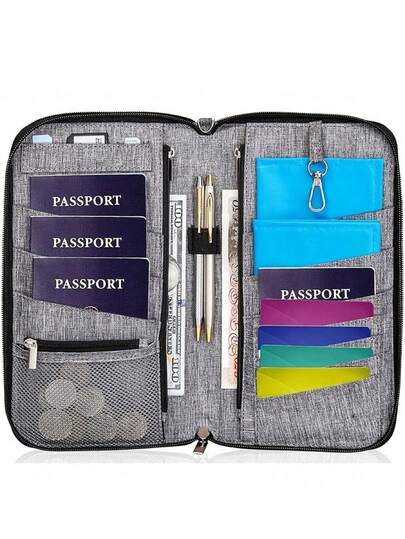 Travel Passport Holder, Unisex, Secure Document With RFID Blocking, High-Grade Family Travel Wallet With Neck Strap, Compartments For Cash, Tickets, Bank Cards, Hand CarryFor Flight Passport Cover Passport Case Passport Wallet Family Passport Holder