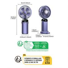 AOYI Ventilatore portatile pieghevole ricaricabile, con base e cinturino da appendere, essenziale per le vacanze, ventilatore manuale estivo da viaggio, 800mAh, 5 velocità regolabili, per ufficio, pendolarismo, campeggio, picnic, escursionismo, spiaggia, zaino, sport