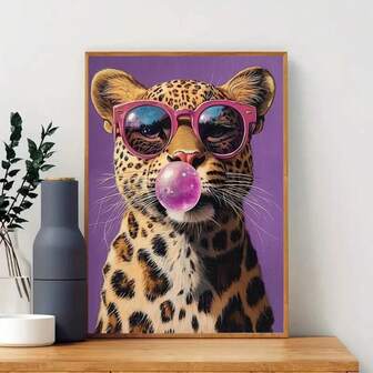 1 st mode leopard med glasögon på canvas, abstrakt djur-canvas väggkonst för vardagsrum sovrum heminredning valfri ram