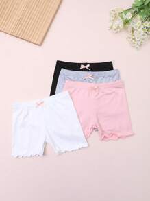 4pcs/Pack Baby/Toddler Girls Cute Minimalist Ruffle Hem Safety Shorts, Can Be Worn Outerwear