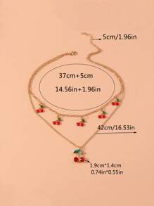 1 pezzo di collana ciondolo in metallo a più strati con design di ciliegie carino e dolce