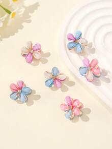 10pcs Girls Simple Fresh Rhinestone Flower Hairclips, Beach Resort Style - Pink - View 3