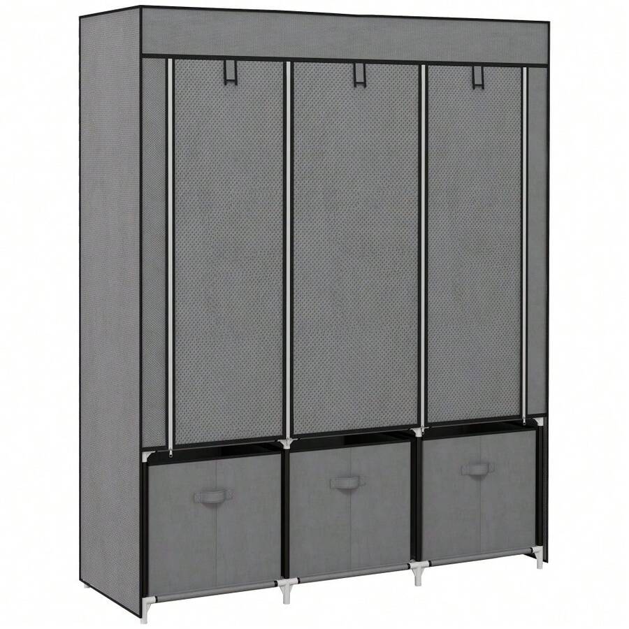 Wardrobe Foldable Fabric Wardrobe, Folding Wardrobe With Zipper, Nonwoven Fabric, Dark Grey, 125x43x162.5cm - 深灰色 - 查看 1