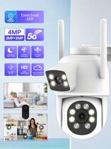 1pc 2MP+2MP Dual Len Wireless Outdoor Security Camera,Smart PTZ Home Surveillance Cameras With 2.4/5Ghz Wifi,Indoor CCTV IP Cameras,Auto Tracking,Alarm And Color Night Vision, Pan Tilt Rotation, Video Network Camera System Supports Two-Way Audio