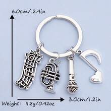 1 件男女通用音乐爱好者钥匙扣鼓套装吉他音符小号钢琴麦克风乐器 DIY 配件音乐节礼品袋饰品 - 銀色 - 查看 10